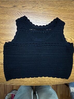 George Black Crochet-style Tank Top